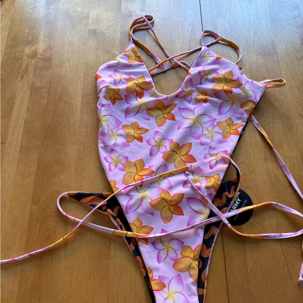 Floral Pink and Orange Swimsuit